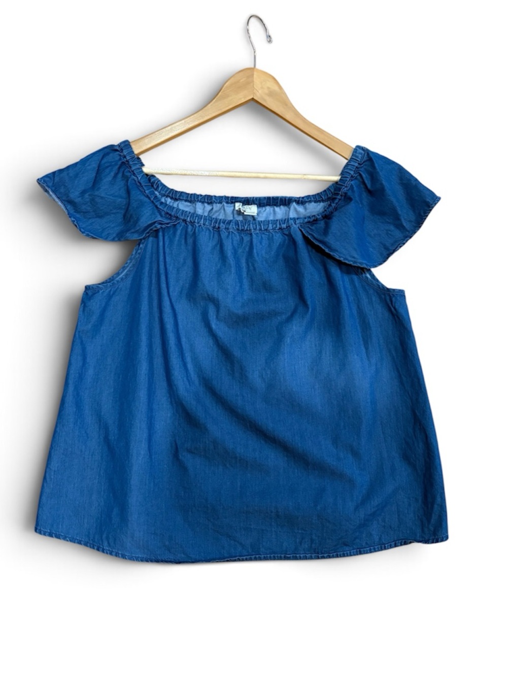 J. Crew factory Denim Blue Off-Shoulder Top, size medium, 100% cotton